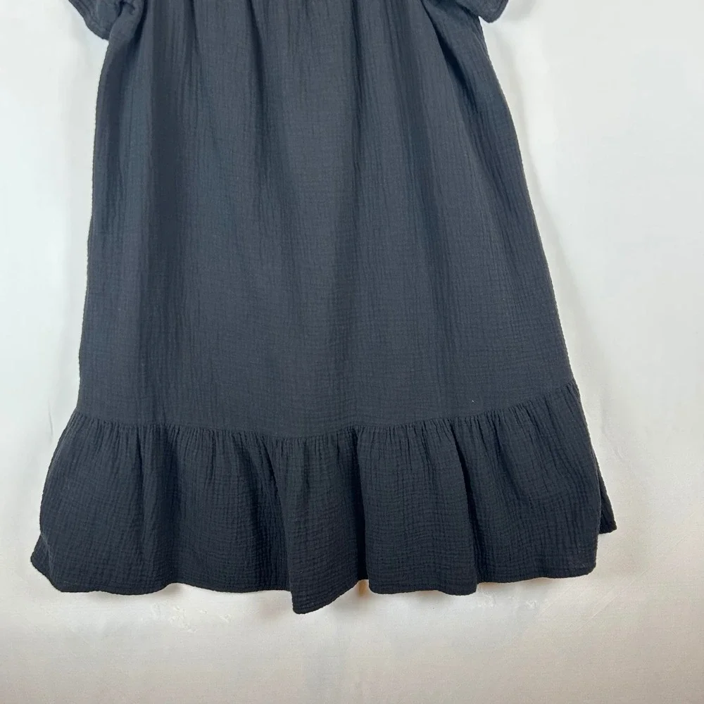 Rails Everdeen Black Cotton Gauze Mini Dress Square Neck Flutter Sleeve L - Picture 9 of 13
